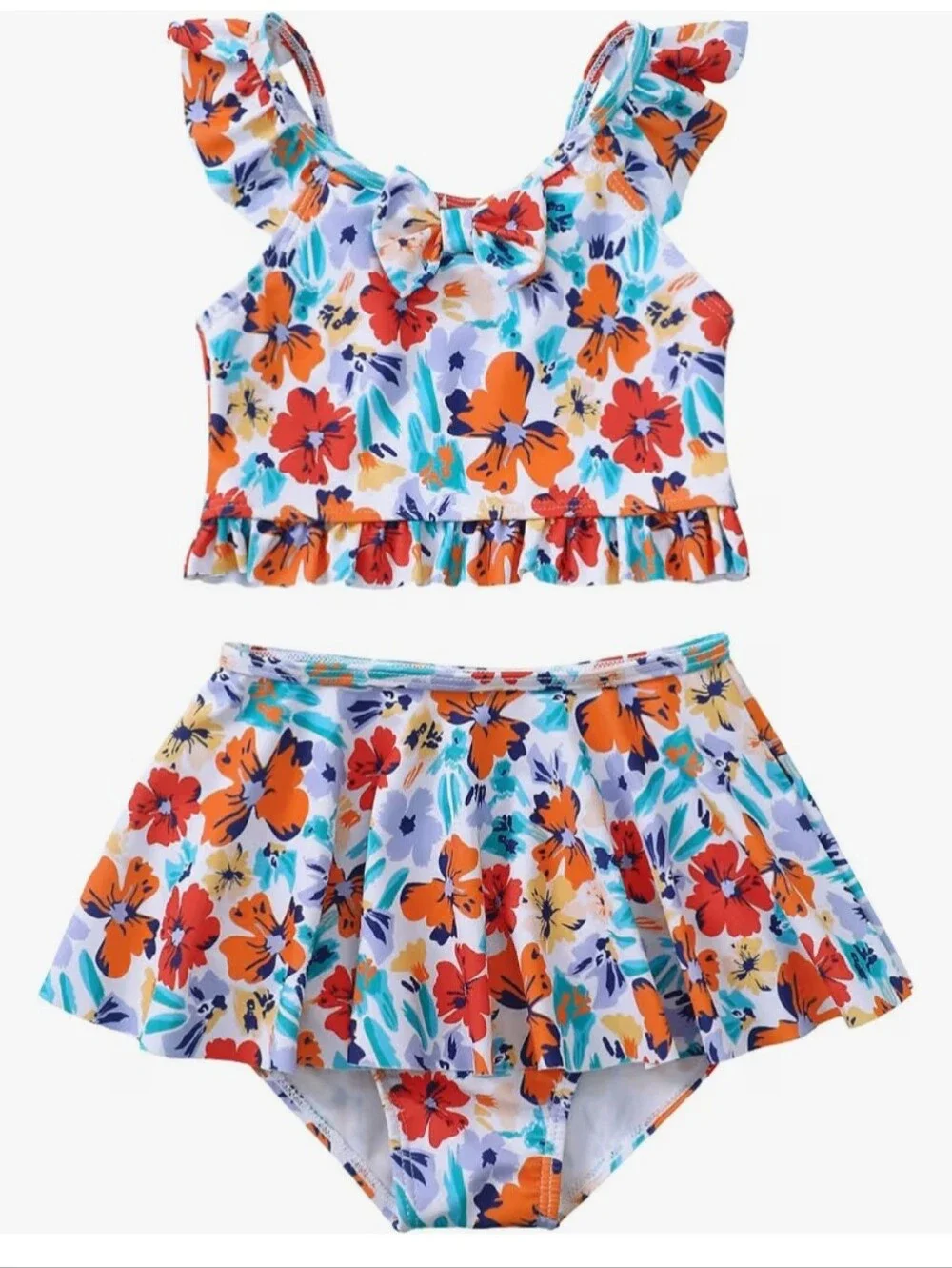Girls Ruffled Floral Swimsuit